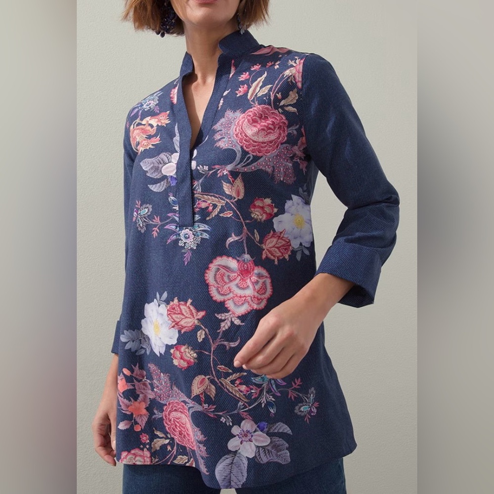 Chico’s No-Iron Stretch Flower Print Tunic size L